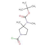 Chemical structure of tert-butyl N-[1-(carbonochloridoyl)-3-methylpyrrolidin-3-yl]-N-methylcarbamate - CSSB14946056029