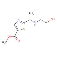 Chemical structure of methyl 2-{1-[(2-hydroxyethyl)amino]ethyl}-1,3-thiazole-5-carboxylate - CSSB00019752019