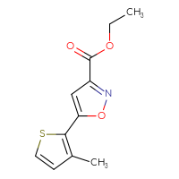 Chemical structure of ethyl 5-(3-methylthiophen-2-yl)-1,2-oxazole-3-carboxylate - CSSB02436624795