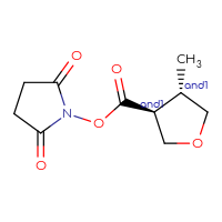 Chemical structure of rac-2,5-dioxopyrrolidin-1-yl (3R,4R)-4-methyloxolane-3-carboxylate - CSSB14870284775
