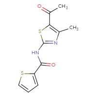 Chemical structure of N-(5-acetyl-4-methyl-1,3-thiazol-2-yl)thiophene-2-carboxamide - CSSB00121678124