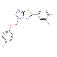 Chemical structure of 6-(3-bromo-4-fluorophenyl)-3-[(4-fluorophenoxy)methyl]-[1,2,4]triazolo[3,4-b][1,3,4]thiadiazole - CSSB00121603963