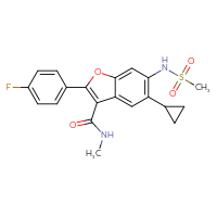Chemical structure of 5-cyclopropyl-2-(4-fluorophenyl)-6-methanesulfonamido-N-methyl-1-benzofuran-3-carboxamide - CSSB02235355044