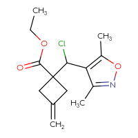 Chemical structure of ethyl 1-[chloro(3,5-dimethyl-1,2-oxazol-4-yl)methyl]-3-methylidenecyclobutane-1-carboxylate - CSSB21332108306