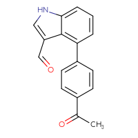 Chemical structure of 4-(4-acetylphenyl)-1H-indole-3-carbaldehyde - CSSB06582108196