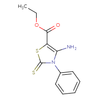 Chemical structure of ethyl 4-amino-3-phenyl-2-sulfanylidene-2,3-dihydro-1,3-thiazole-5-carboxylate - CSSB00020599459