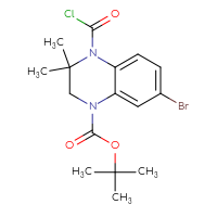 Chemical structure of tert-butyl 7-bromo-4-(carbonochloridoyl)-3,3-dimethyl-1,2,3,4-tetrahydroquinoxaline-1-carboxylate - CSSB14975837372