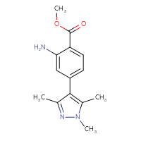 Chemical structure of methyl 2-amino-4-(1,3,5-trimethyl-1H-pyrazol-4-yl)benzoate - CSSB02200065391