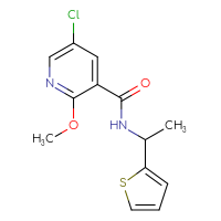 Chemical structure of 5-chloro-2-methoxy-N-[1-(thiophen-2-yl)ethyl]pyridine-3-carboxamide - CSSB06396132032