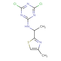 Chemical structure of 4,6-dichloro-N-[1-(4-methyl-1,3-thiazol-2-yl)ethyl]-1,3,5-triazin-2-amine - CSSB00005871951