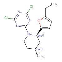 Chemical structure of rac-2,4-dichloro-6-[(2R,4R)-2-(5-ethylfuran-2-yl)-4-methylpiperidin-1-yl]-1,3,5-triazine - CSSB21332060825