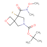 Chemical structure of tert-butyl 8-fluoro-8-[methoxy(methyl)carbamoyl]-2-oxa-6-azaspiro[3.4]octane-6-carboxylate - CSSB02105553403