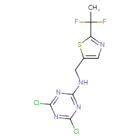 Chemical structure of 4,6-dichloro-N-{[2-(1,1-difluoroethyl)-1,3-thiazol-5-yl]methyl}-1,3,5-triazin-2-amine - CSSB21332170857