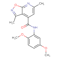 Chemical structure of N-(2,5-dimethoxyphenyl)-3,6-dimethyl-[1,2]oxazolo[5,4-b]pyridine-4-carboxamide - CSSB00046172696
