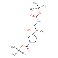 Chemical structure of tert-butyl 3-(1-{[(tert-butoxy)carbonyl]amino}propan-2-yl)-3-hydroxypyrrolidine-1-carboxylate - CSSB02495390252