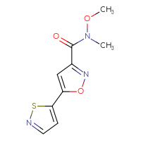 Chemical structure of N-methoxy-N-methyl-5-(1,2-thiazol-5-yl)-1,2-oxazole-3-carboxamide - CSSB09563933533