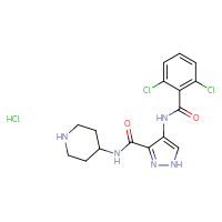 Chemical structure of 4-(2,6-dichlorobenzamido)-N-(piperidin-4-yl)-1H-pyrazole-3-carboxamide hydrochloride - CSSB00015190314