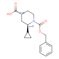 Chemical structure of rac-(2R,4R)-1-[(benzyloxy)carbonyl]-2-cyclopropylpiperidine-4-carboxylic acid - CSSB02517538429