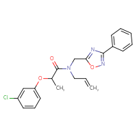 Chemical structure of 2-(3-chlorophenoxy)-N-[(3-phenyl-1,2,4-oxadiazol-5-yl)methyl]-N-(prop-2-en-1-yl)propanamide - CSSB00121608607