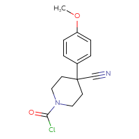 Chemical structure of 4-cyano-4-(4-methoxyphenyl)piperidine-1-carbonyl chloride - CSSB21224771842