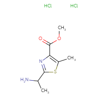 Chemical structure of methyl 2-(1-aminoethyl)-5-methyl-1,3-thiazole-4-carboxylate dihydrochloride - CSSB21043403478