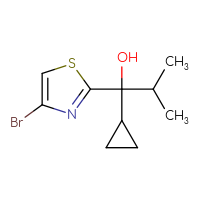Chemical structure of 1-(4-bromo-1,3-thiazol-2-yl)-1-cyclopropyl-2-methylpropan-1-ol - CSSB00023126859