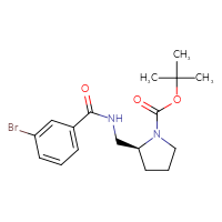 Chemical structure of tert-butyl (2S)-2-{[(3-bromophenyl)formamido]methyl}pyrrolidine-1-carboxylate - CSSB02141502462