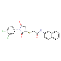 Chemical structure of 2-{[1-(3,4-dichlorophenyl)-2,5-dioxopyrrolidin-3-yl]sulfanyl}-N-(naphthalen-2-yl)acetamide - CSSB00121704632
