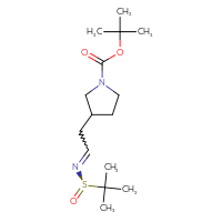 Chemical structure of tert-butyl 3-(2-{[(R)-2-methylpropane-2-sulfinyl]imino}ethyl)pyrrolidine-1-carboxylate - CSSB21332857643