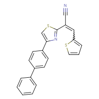 Chemical structure of 2-(4-{[1,1'-biphenyl]-4-yl}-1,3-thiazol-2-yl)-3-(thiophen-2-yl)prop-2-enenitrile - CSSB00121731197