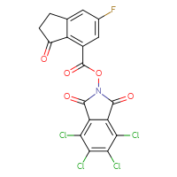 Chemical structure of 4,5,6,7-tetrachloro-1,3-dioxo-2,3-dihydro-1H-isoindol-2-yl 6-fluoro-3-oxo-2,3-dihydro-1H-indene-4-carboxylate - CSSB20270808030