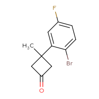 Chemical structure of 3-(2-bromo-5-fluorophenyl)-3-methylcyclobutan-1-one - CSSB14825316231