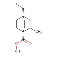 Chemical structure of methyl (1r,4r)-1-(iodomethyl)-3-methyl-2-oxabicyclo[2.2.2]octane-4-carboxylate - CSSB20620690512