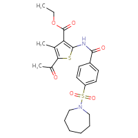 Chemical structure of ethyl 5-acetyl-2-[4-(azepane-1-sulfonyl)benzamido]-4-methylthiophene-3-carboxylate - CSSB00121728409