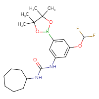 Chemical structure of 1-cycloheptyl-3-[3-(difluoromethoxy)-5-(4,4,5,5-tetramethyl-1,3,2-dioxaborolan-2-yl)phenyl]urea - CSSB21332132989