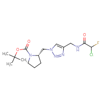 Chemical structure of tert-butyl (2S)-2-({4-[(2-chloro-2-fluoroacetamido)methyl]-1H-1,2,3-triazol-1-yl}methyl)pyrrolidine-1-carboxylate - CSSB21332103518