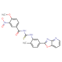 Chemical structure of 3-(4-methoxy-3-nitrobenzoyl)-1-(2-methyl-5-{[1,3]oxazolo[4,5-b]pyridin-2-yl}phenyl)thiourea - CSSB00121706323