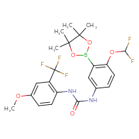 Chemical structure of 1-[4-(difluoromethoxy)-3-(4,4,5,5-tetramethyl-1,3,2-dioxaborolan-2-yl)phenyl]-3-[4-methoxy-2-(trifluoromethyl)phenyl]urea - CSSB21332092277