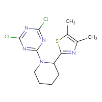 Chemical structure of 2,4-dichloro-6-[2-(4,5-dimethyl-1,3-thiazol-2-yl)piperidin-1-yl]-1,3,5-triazine - CSSB21332127683