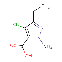 Chemical structure of 4-chloro-3-ethyl-1-methyl-1H-pyrazole-5-carboxylic acid - CSSB00011999142