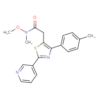 Chemical structure of N-methoxy-N-methyl-2-[4-(4-methylphenyl)-2-(pyridin-3-yl)-1,3-thiazol-5-yl]acetamide - CSSB01395044876