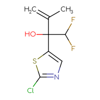 Chemical structure of 2-(2-chloro-1,3-thiazol-5-yl)-1,1-difluoro-3-methylbut-3-en-2-ol - CSSB21246282505
