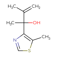 Chemical structure of 3-methyl-2-(5-methyl-1,3-thiazol-4-yl)but-3-en-2-ol - CSSB20821864414