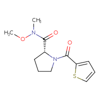 Chemical structure of (2R)-N-methoxy-N-methyl-1-(thiophene-2-carbonyl)pyrrolidine-2-carboxamide - CSSB15046471683