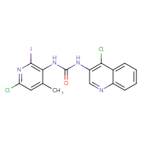 Chemical structure of 3-(6-chloro-2-iodo-4-methylpyridin-3-yl)-1-(4-chloroquinolin-3-yl)urea - CSSB21531607827