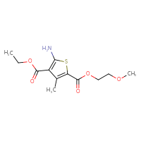 Chemical structure of 4-ethyl 2-(2-methoxyethyl) 5-amino-3-methylthiophene-2,4-dicarboxylate - CSSB00000682489