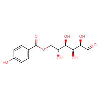 Chemical structure of (2R,3R,4S,5R)-2,3,4,5-tetrahydroxy-6-oxohexyl 4-hydroxybenzoate - CSSB06645086474