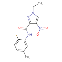 Chemical structure of 1-ethyl-N-(2-fluoro-5-methylphenyl)-4-nitro-1H-pyrazole-3-carboxamide - CSSB00046181303