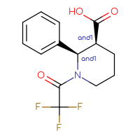 Chemical structure of rac-(2R,3S)-2-phenyl-1-(2,2,2-trifluoroacetyl)piperidine-3-carboxylic acid - CSSB20620683545