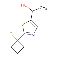 Chemical structure of 1-[2-(1-fluorocyclobutyl)-1,3-thiazol-5-yl]ethan-1-ol - CSSB14998060455